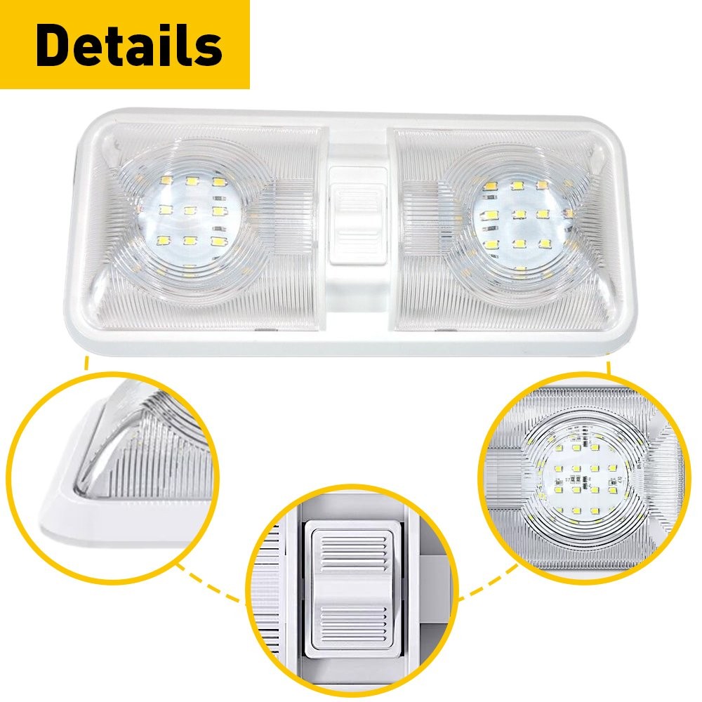 NEW RV 48 12V LED CEILING FIXTURE DOUBLE DOME LIGHT FOR CAMPER TRAILER RV MARINE