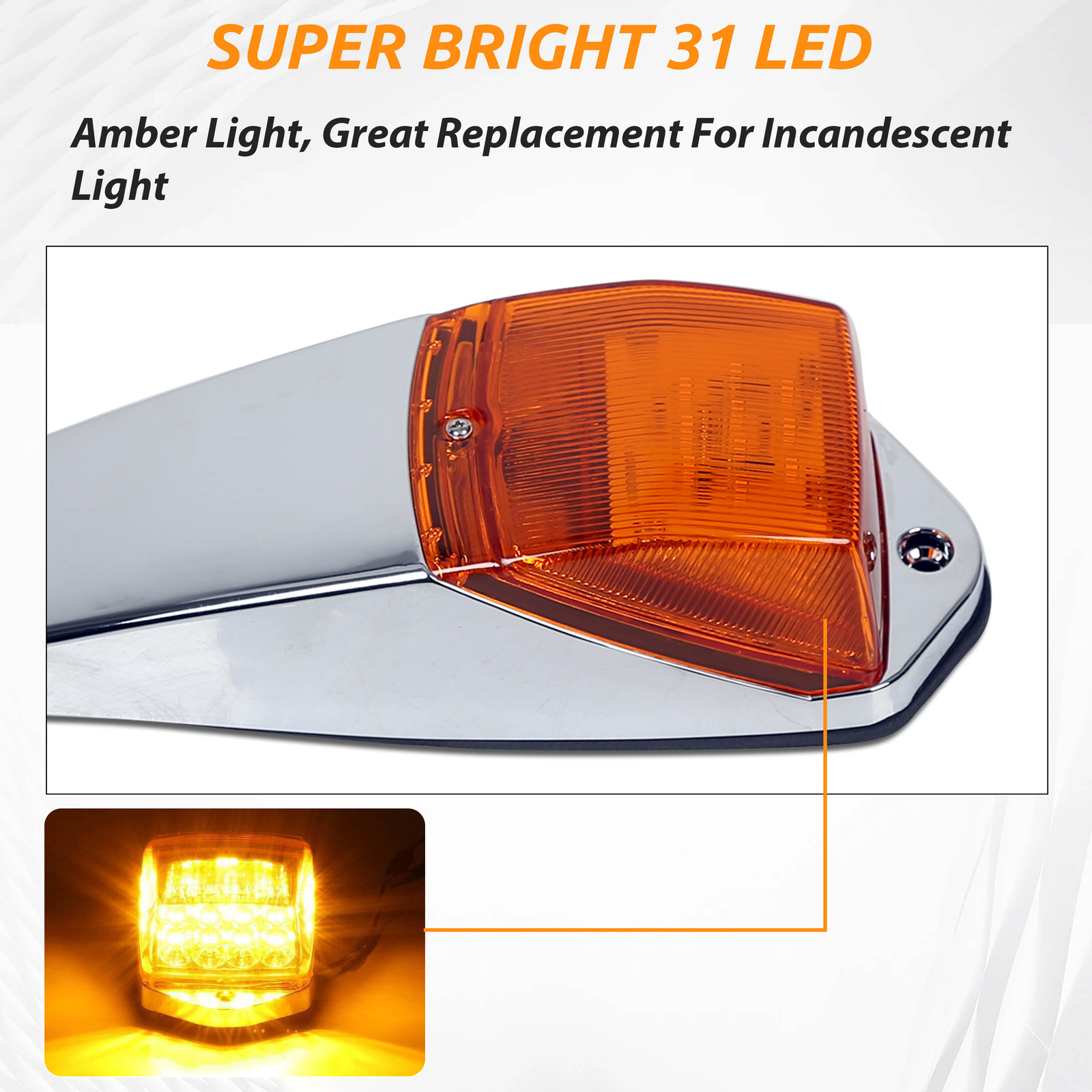 For Peterbilt Kenworth Freightliner Amber 31LED Top Roof Cab Marker Lights 5 pcs