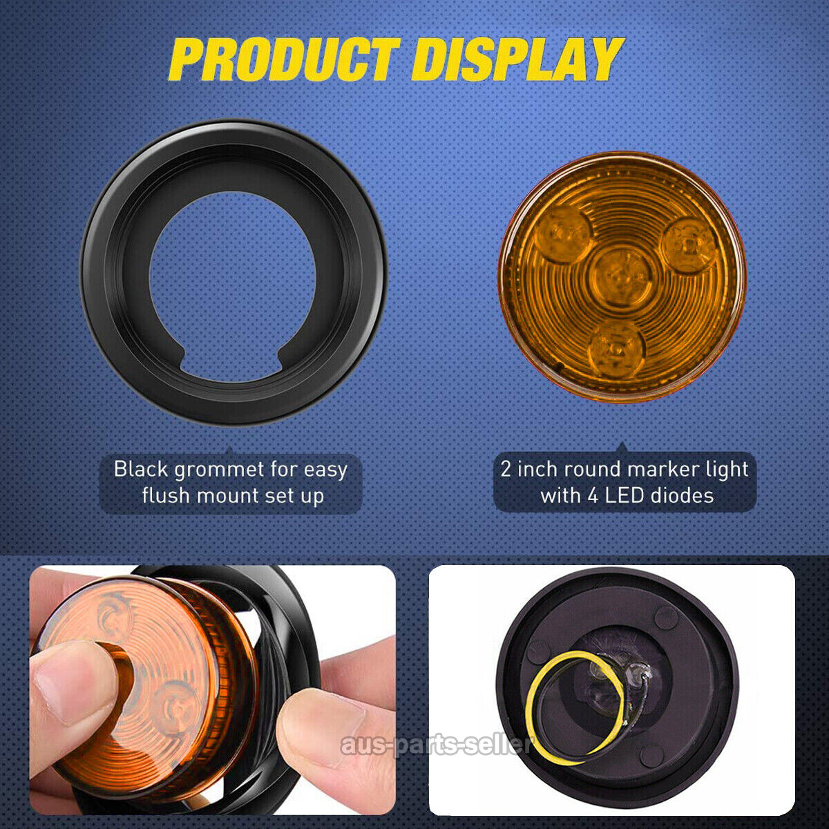 5pc Amber Round 2″ Side Marker Lights Clearance LED Truck Trailer Lamp 12-24Volt