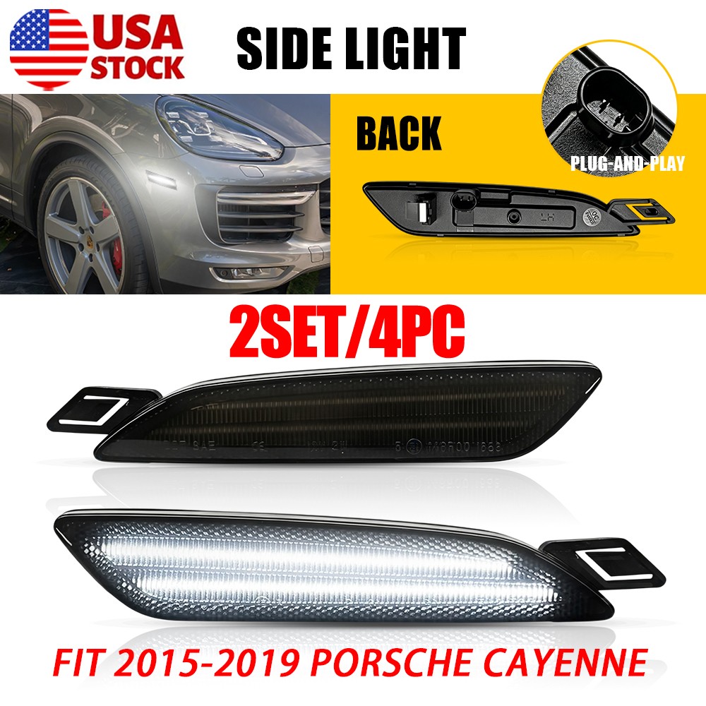 4Pc Front Right Left White LED Side Marker Lights For Porsche Cayenne 2015-2019