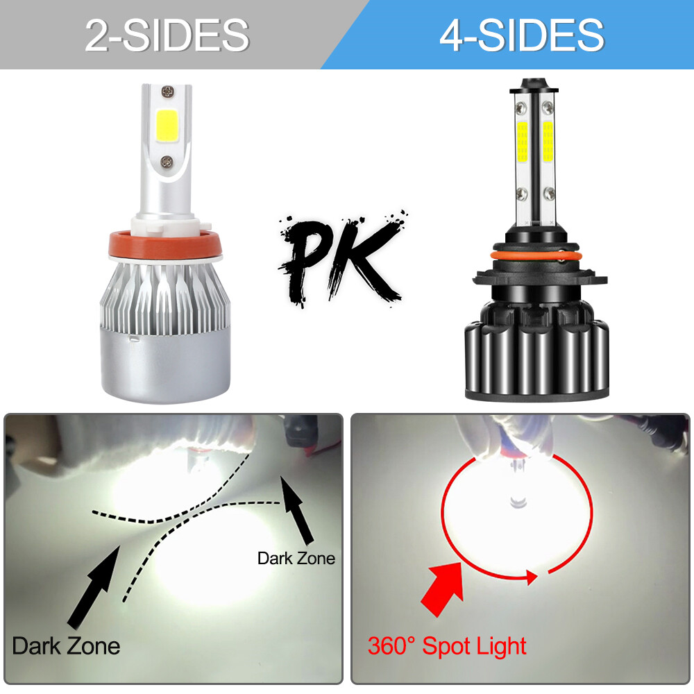 4PCS 9005/HB3 4-Sides LED Headlight Kits High Power Bulbs 6000K 2400W 300000LM