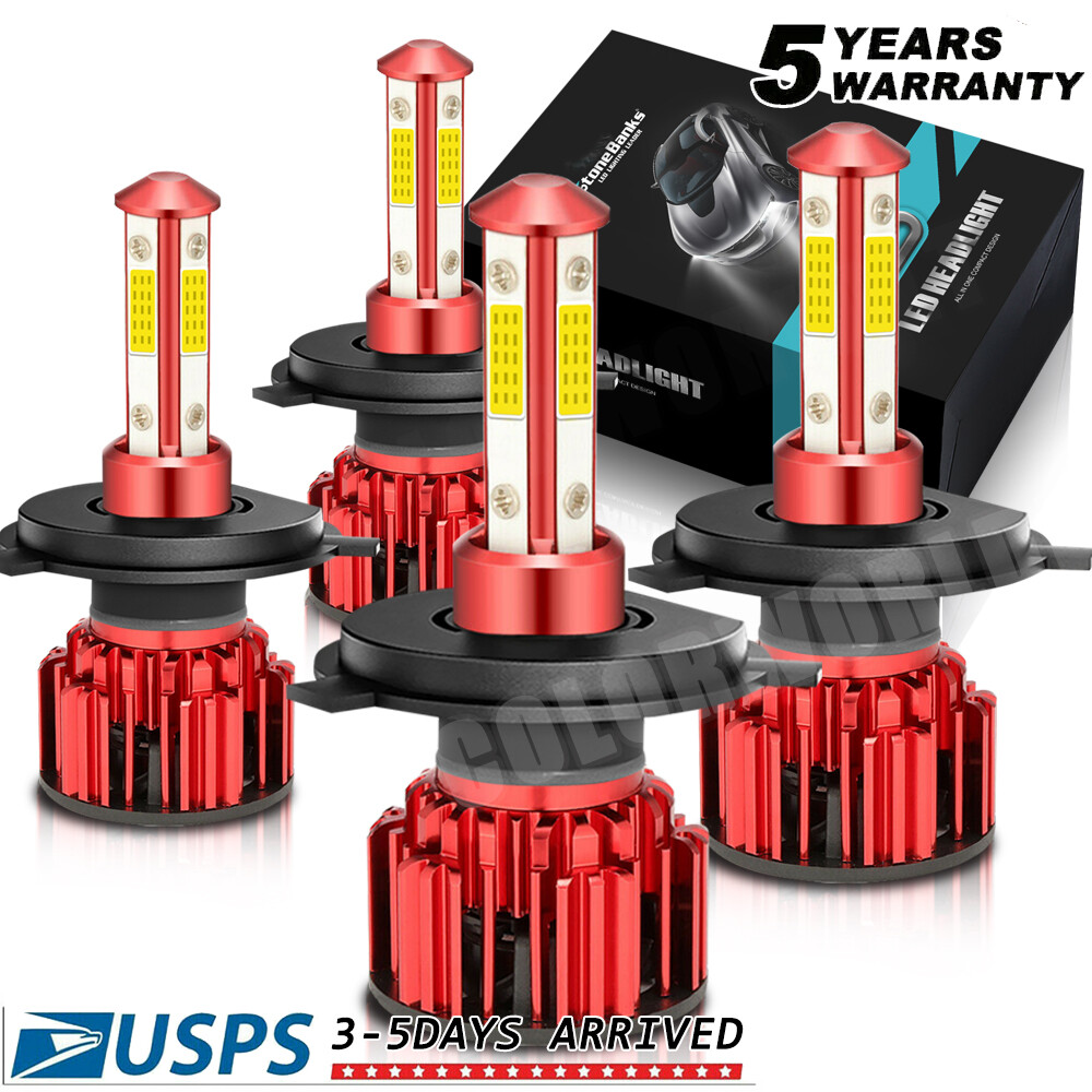 4PCS H4+H4 Combo LED Headlight Bulbs Kit High/Low Dual Beam 6500K Super Bright