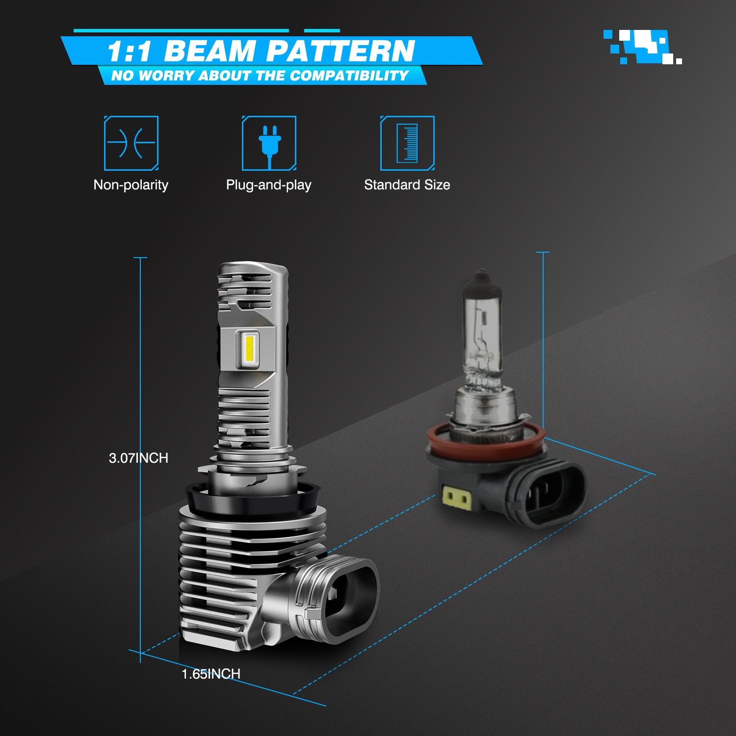 NOVSIGHT H11 LED Headlight Bulbs Fog Light Low Beam 6500K Replace Halogen Xenon
