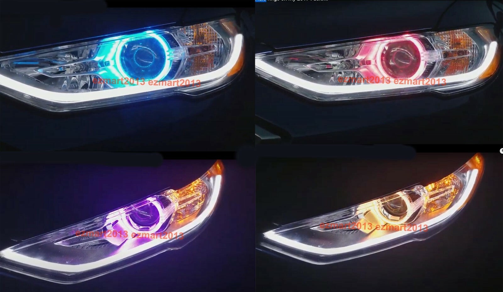 RGB halo rings for Ford Fusion 2017-2019 headlight LED MultiColor angel eye lamp