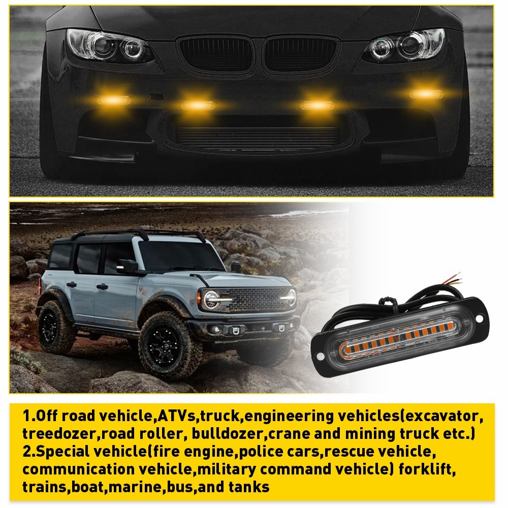 4X Amber LED Tow Truck Grill Brighter Strobe Lights Bar Caution 12V-24V