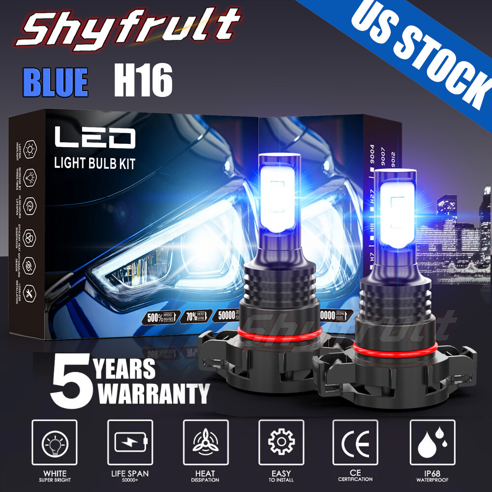 2x H16 5202 blue LED Daytime Running Light DRL Bulbs for Jeep Compass 2017-2019
