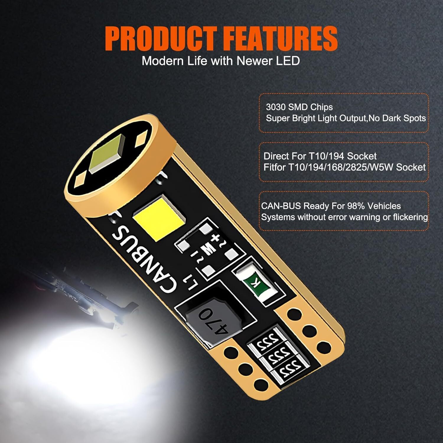 T10 LED License Plate Light Bulbs 6000K Super Bright White 168 2825 194