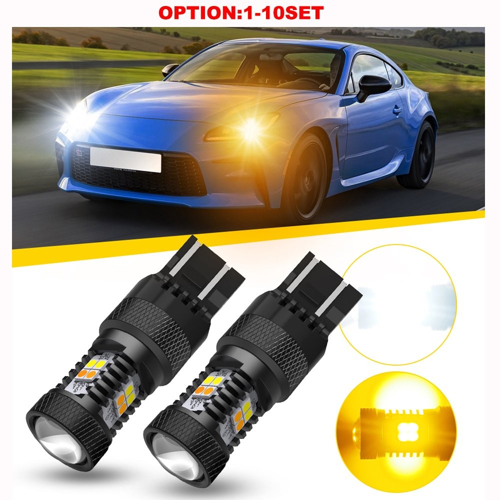 2x 7443 White/Amber 7440 LED Turn Signal Parking DRL Daytime Running Light Bulbs