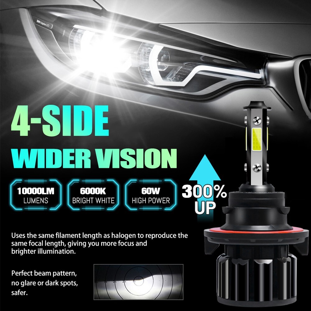 4-sides 9008 H13 LED Headlight Bulbs Conversion Kit High Low Beam 6500K Bright