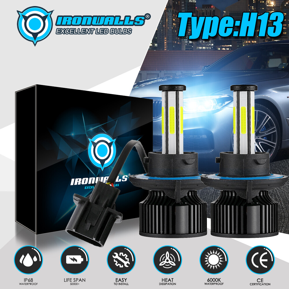 6-Sides 9008 H13 360° LED Headlight Bulbs Kit High Low Beam 6500K Bright White