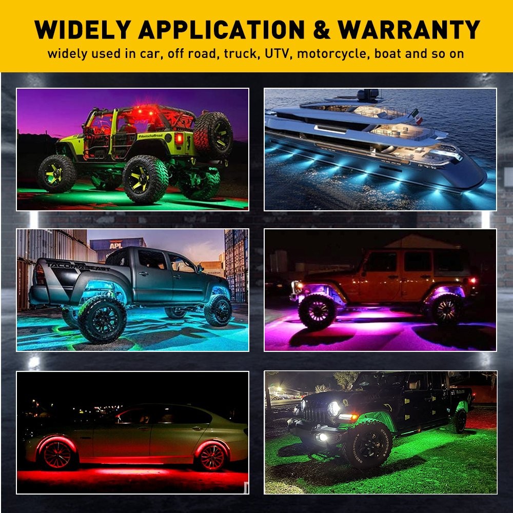 1-10X 6-in-1 RGB Under Strip Light Strip LED Neon Tube UndergLo Underbody System