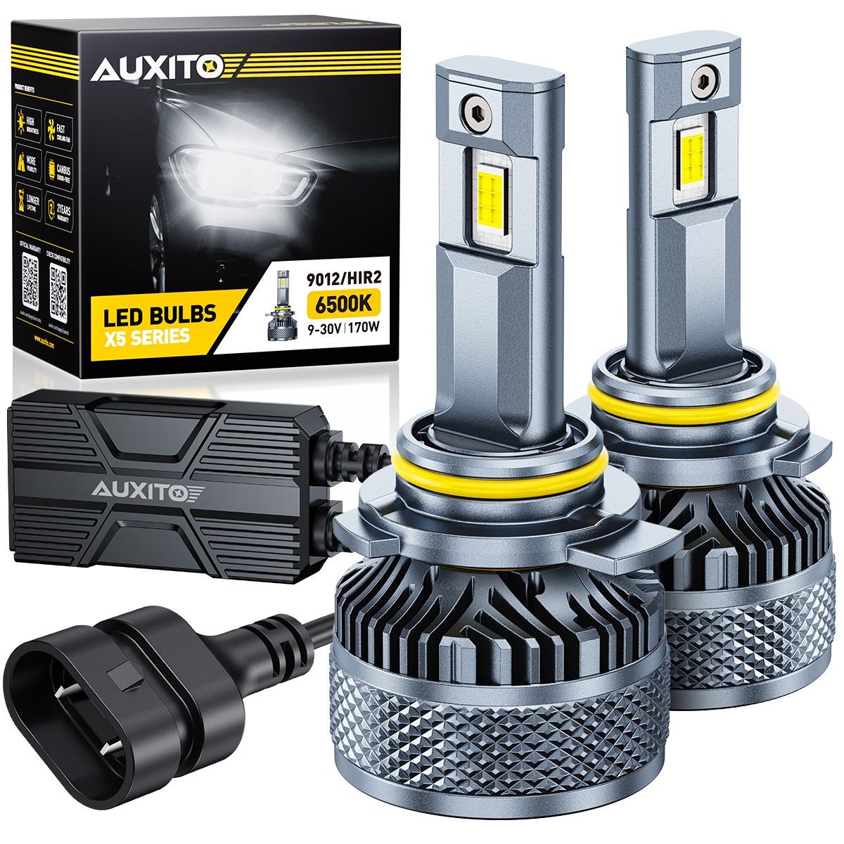 9012 HIR2 LED Headlight Bulb 6500K High/Low Beam Super Bright White AUXITO 4X X5