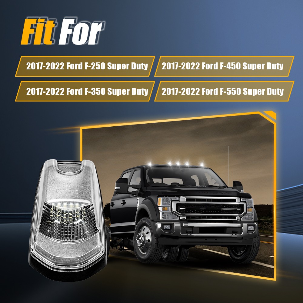 1-10 Set Cab Roof Marker Lamps White LED Clear For 2017-22 Ford F-350 Super Duty