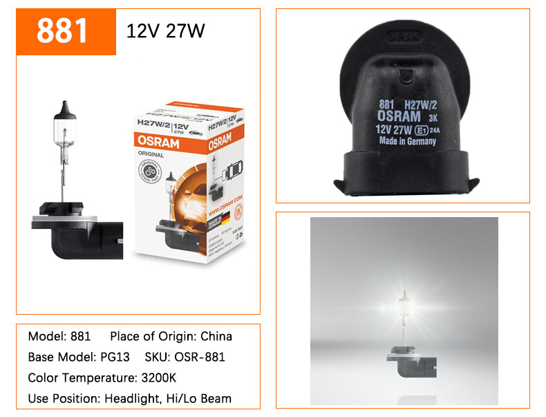2X OSRAM 881 880 12V 27W 3200K Halogen Headlight Car Fog lamp Make in Germany