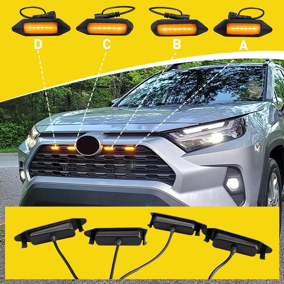 Grille LED Lights Smoked Lens Front Amber Light+Harness For Toyota RAV4 2019-24