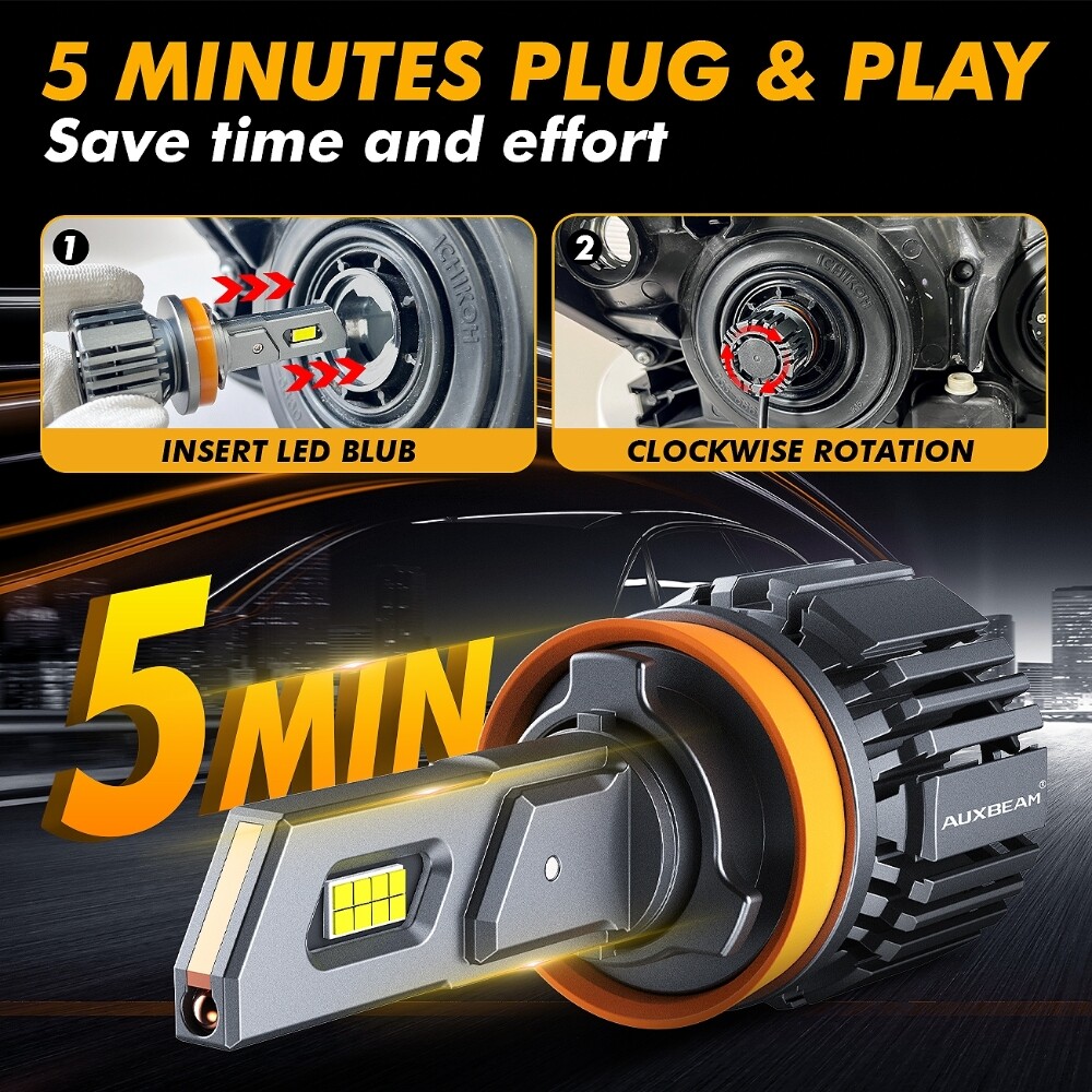 AUXBEAM Canbus LED Headlight Bulbs Hi/Lo H13 9007 9145 9140 H11 9005 9006 H1 H7