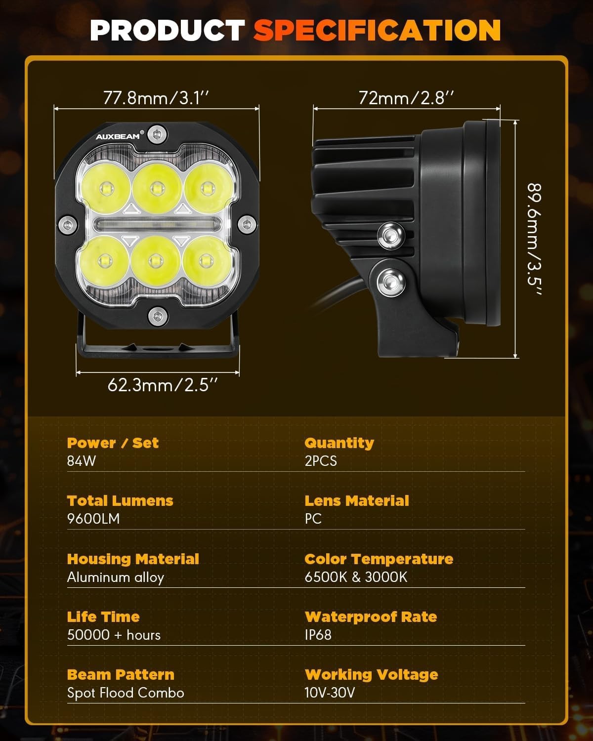 XP-Ultra Series 3 Inch LED Pods with Amber White DRL & Turn Signals, 84W 9600LM