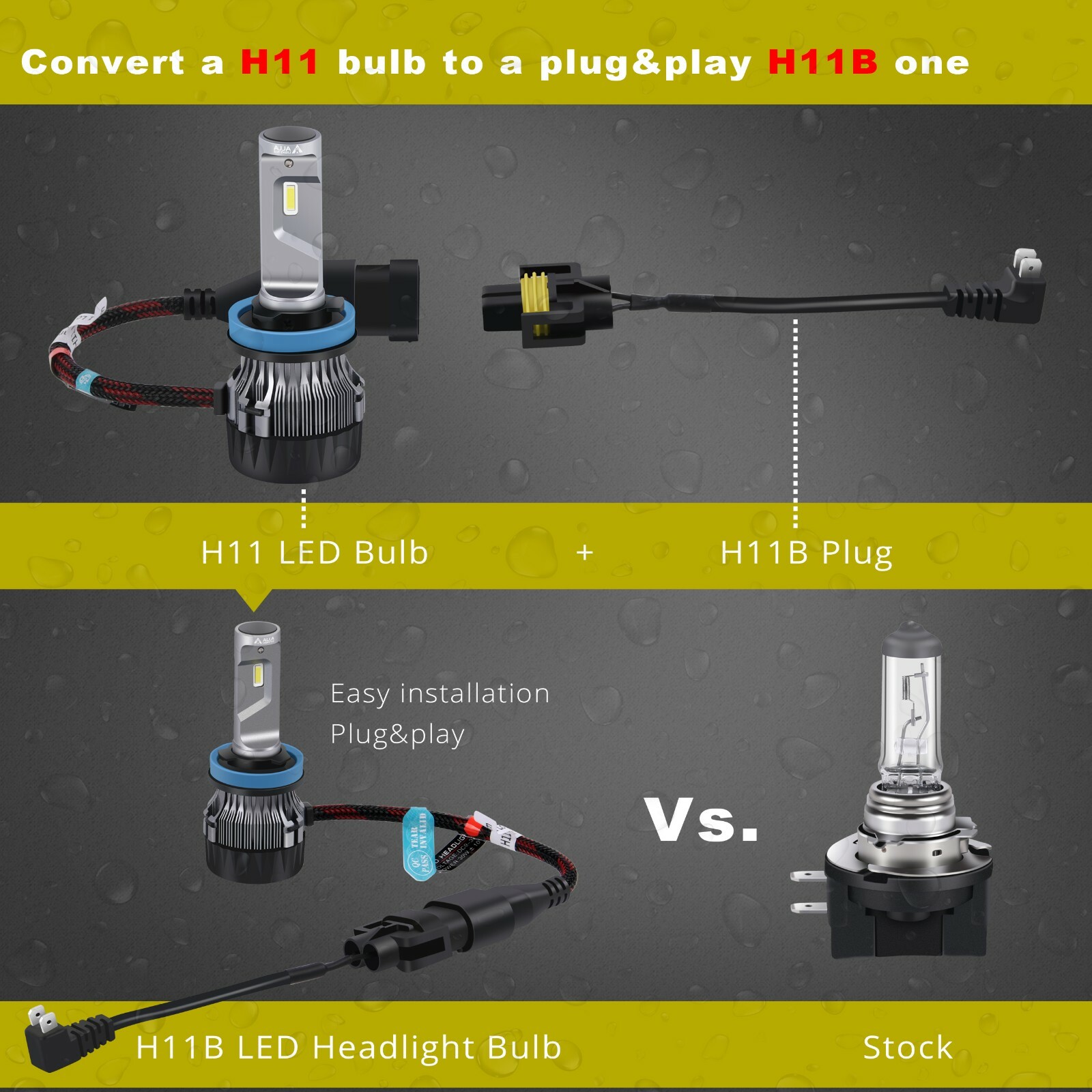 LED Headlamp H11➜H11B Adapter for Hyundai Kia, Convert H11 Bulb Plug to H11B