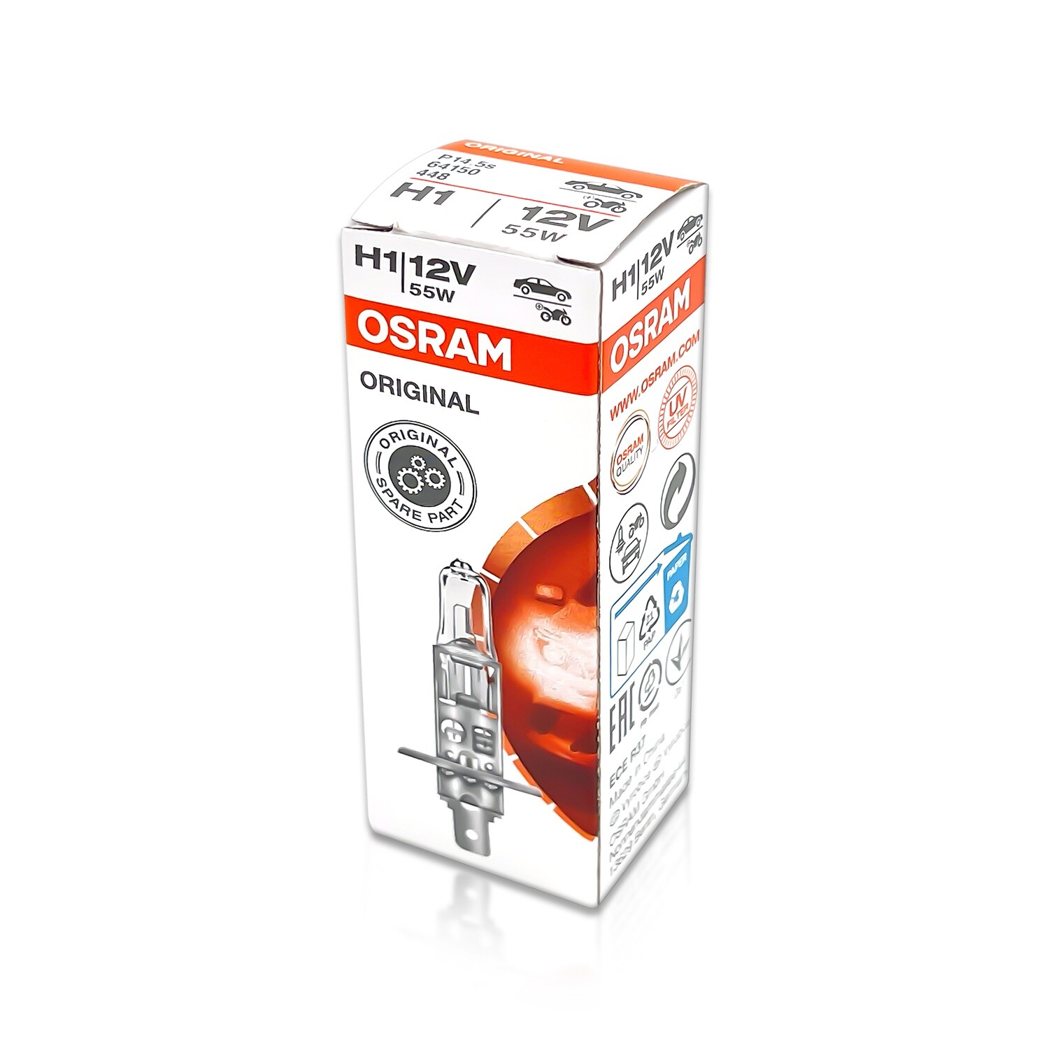 Osram H1 Classic Standard Headlight Halogen Bulbs 64150 3800K 12V 55W 2-Pack