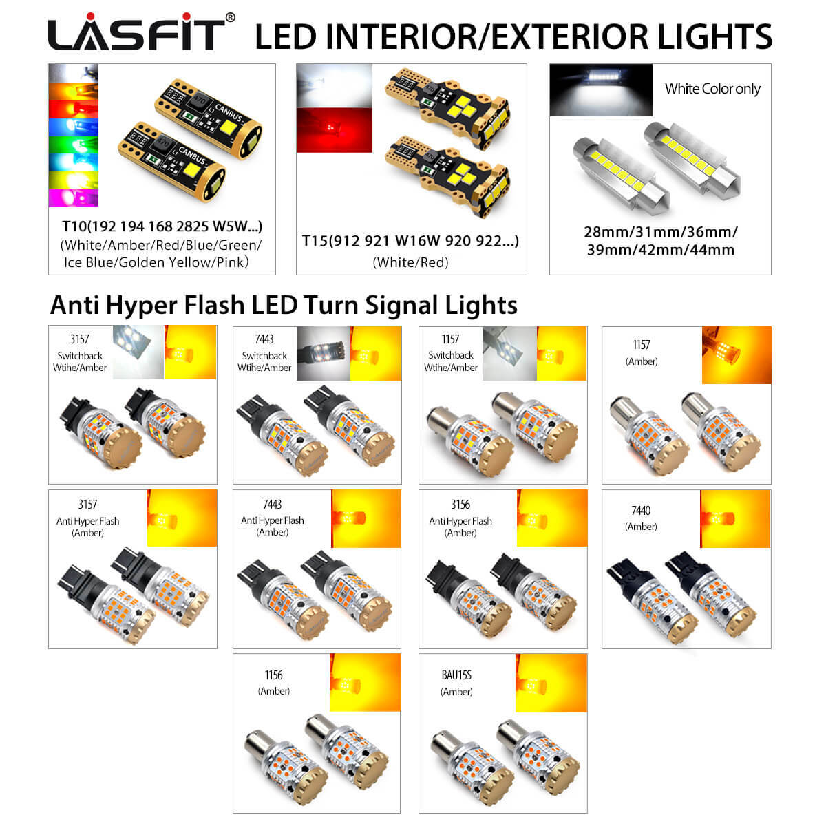 2x LASFIT LED Bulbs Turn Signal Light/License Plate/Back Up/Dome/Map/Trunk/Brake