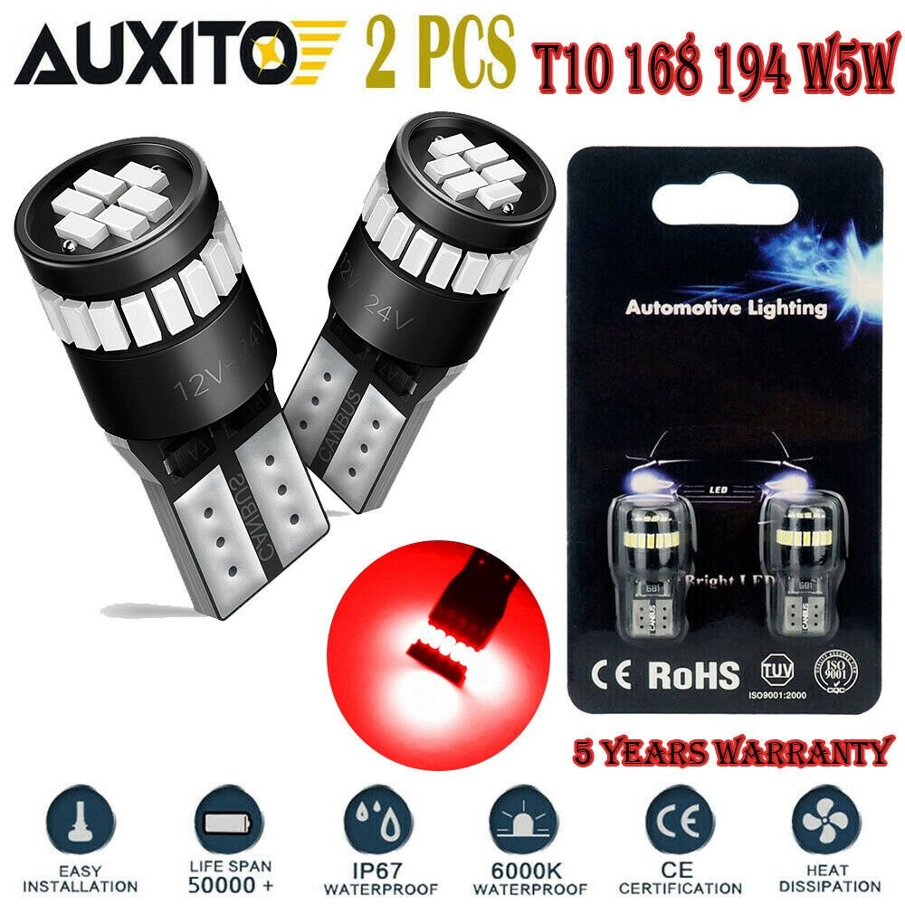 AUXITO LED Parking Wedge Light 168 Bulbs 194 2825 T10 Canbus Super Red DC 12-24V