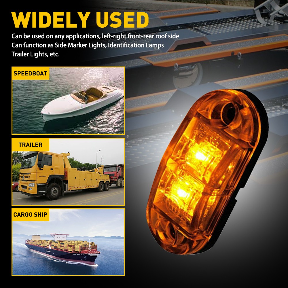 10Pcs Marker Lights 12V LED Truck Trailer Oval Clearance Side Light Amber Lamp