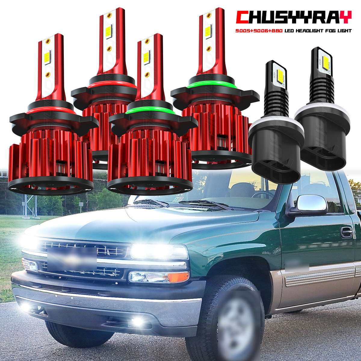 9005 9006 880 LED Headlight Fog Light Combo White For Chevy Silverado 1500 99-02