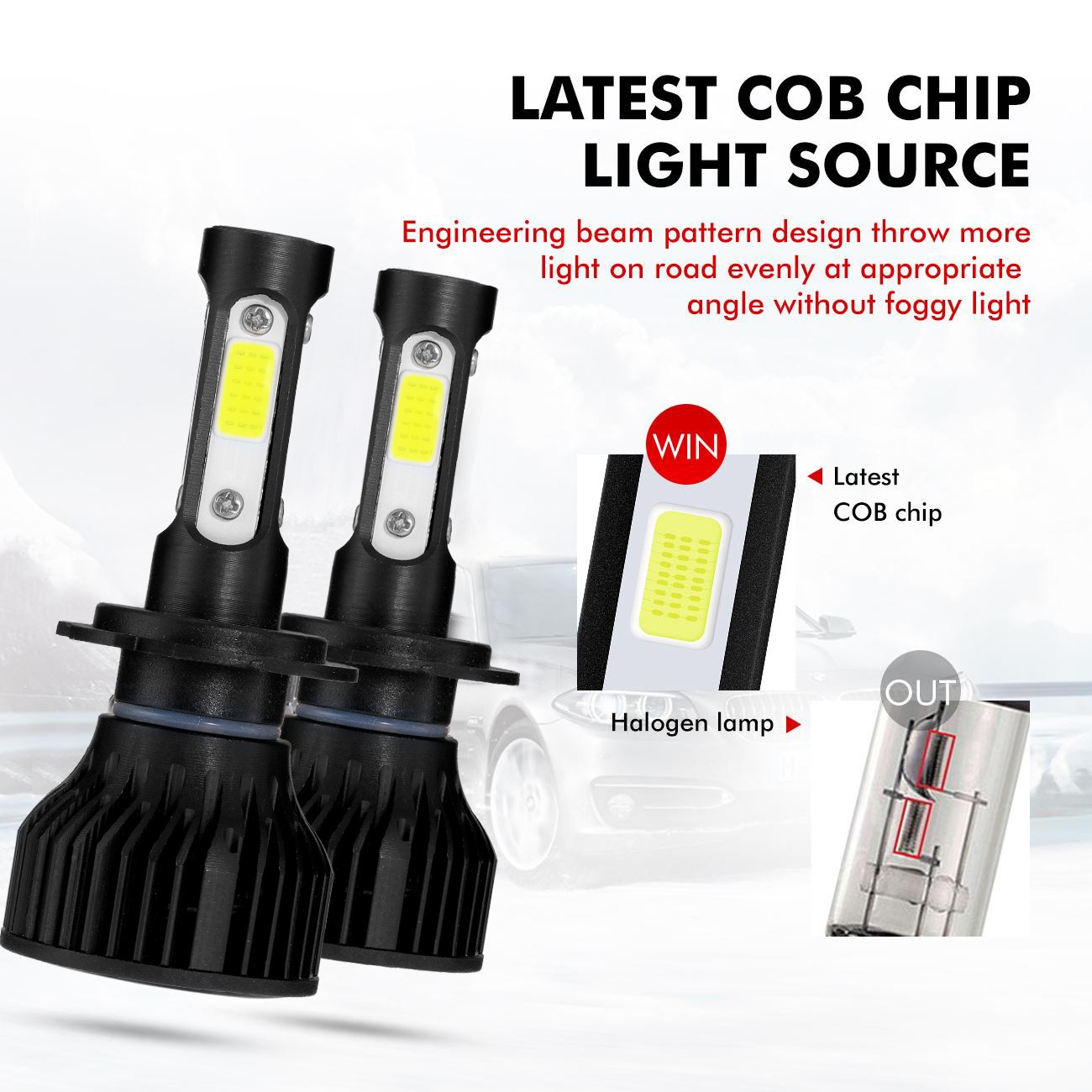 4-sides 2x H7 LED Headlight Bulbs Low Beam Conversion Kit White 6000K 2000000LM