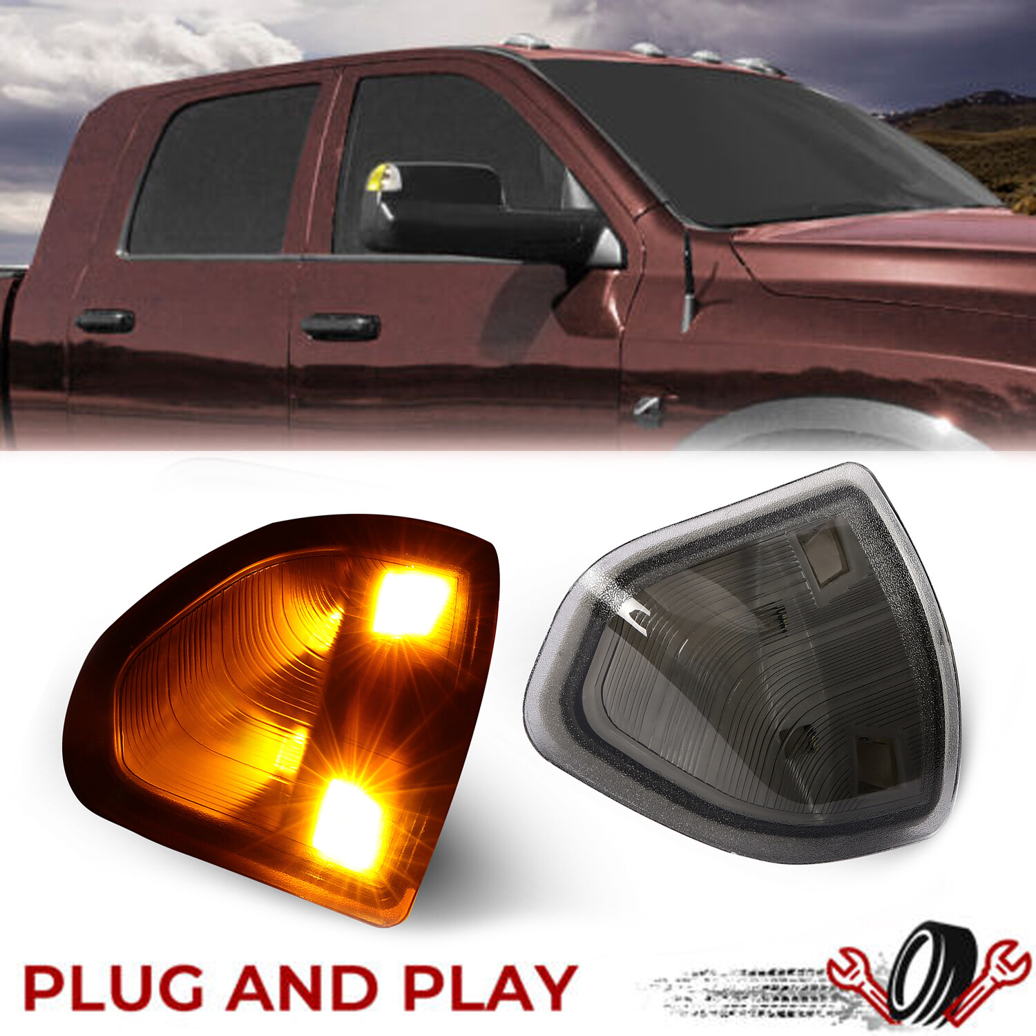 Smoke Lens Amber LED Side Mirror Turn Signal Lights For Dodge Ram 1500 2500 3500