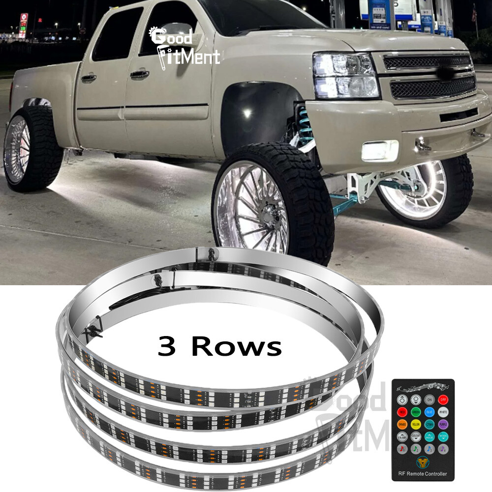For Chevy Silverado 1500 99-24 4X 15″ LED RGB Rim Lights Wheel Ring Light 3-Row