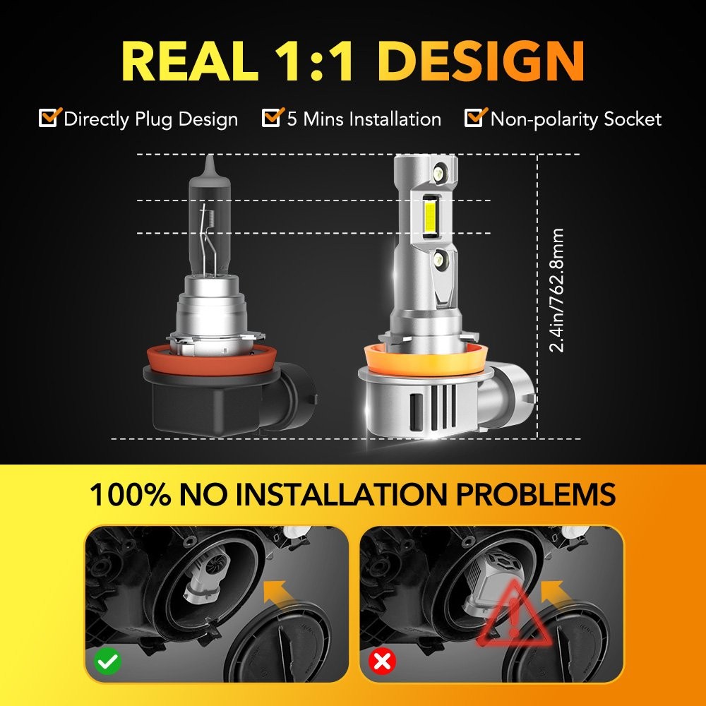 H11 H9 H8 LED Headlight Kit Low High Beam Super Bulb Bright 6500K White 50000LM