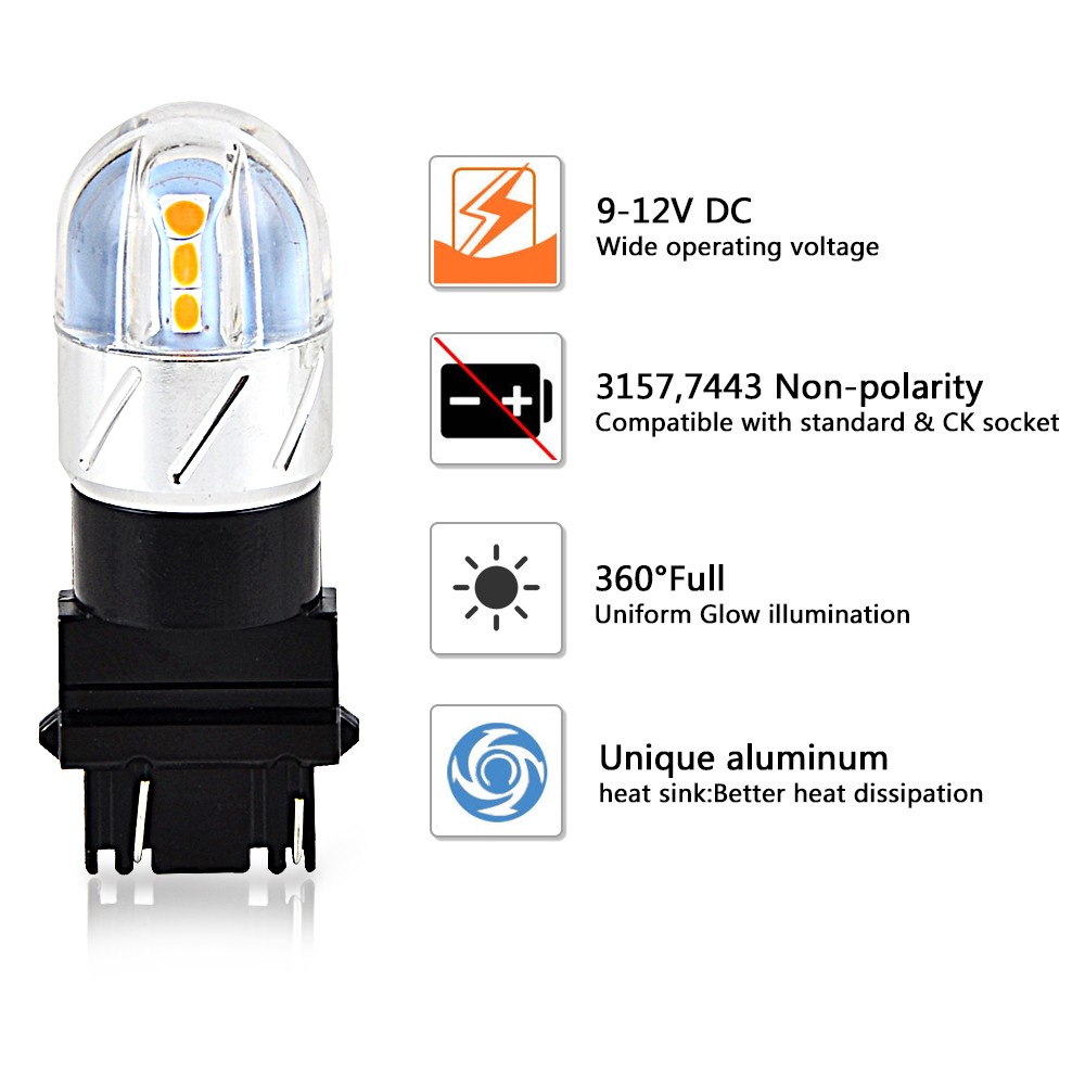 2x 3157 4114 4157 LED Parking Lights Turn Signal Lamps Bulbs 3000K Amber Yellow