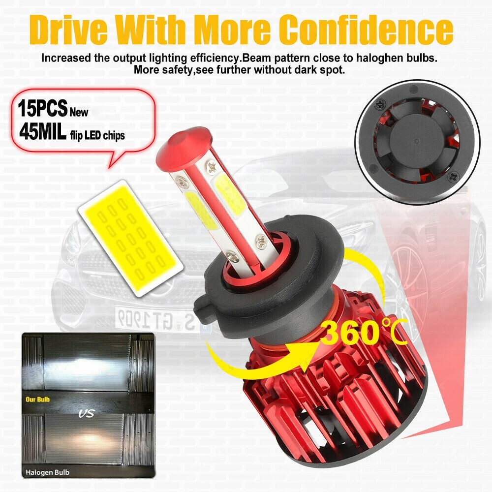 4Side H7 LED Headlight Bulbs Kit High Low Beam 6500K Super Bright White 10Pairs