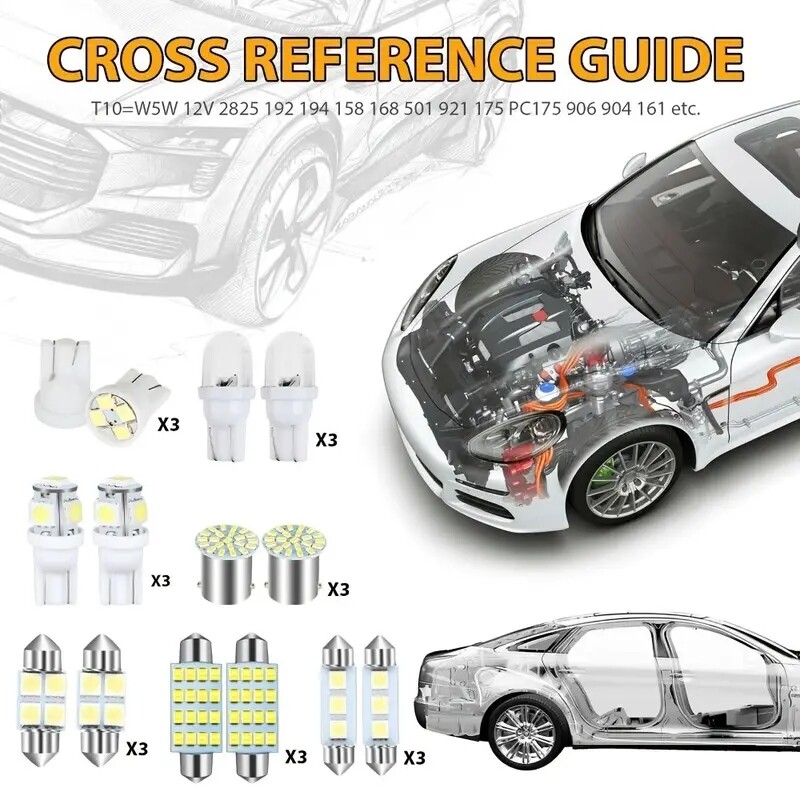 42PCS Car Interior Combo LED Map Dome Door Trunk License Plate Light Bulbs White