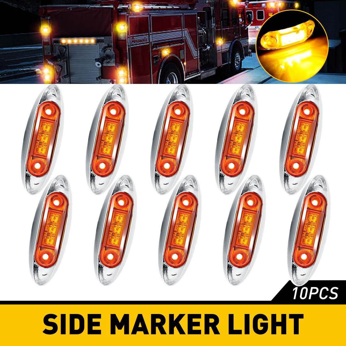 10Pcs Amber 3LED Side Clearance Marker Light For Car Truck Trailer Pickup 12V US