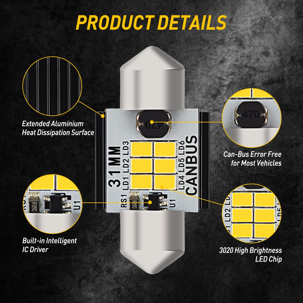 AUXITO Pair 31MM C5W Festoon LED License Plate Tag Light Bulb 6000K Bright White