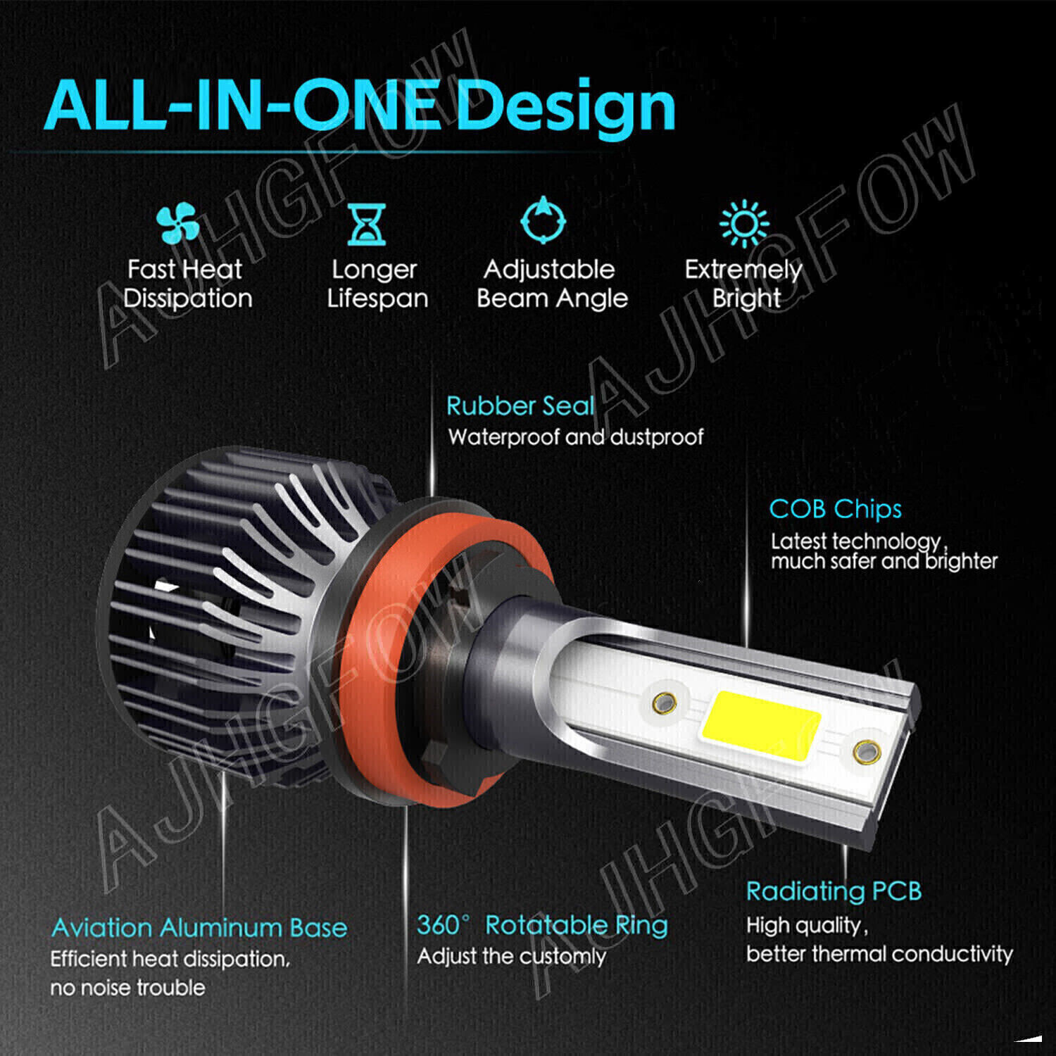 2x H11 LED Headlight Super Bright Bulbs Kit 16000K White 330000LM High/Low Beam