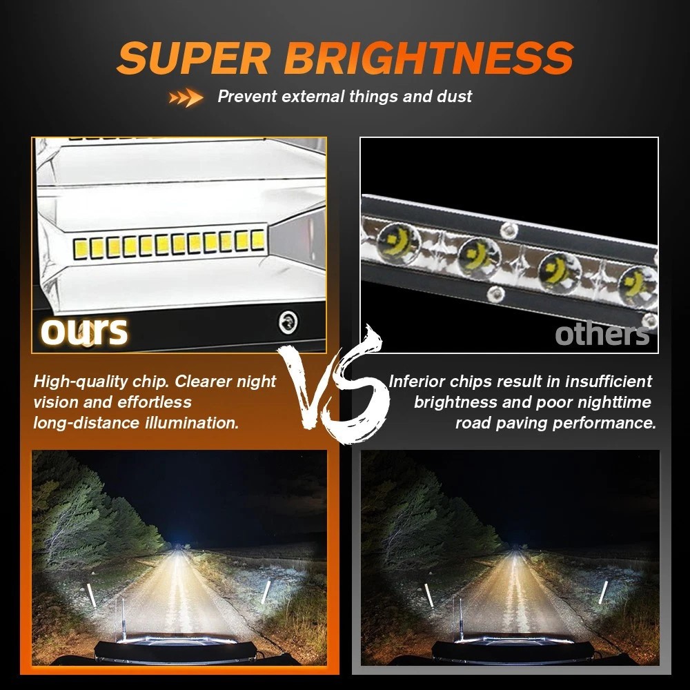 Tri-Row 20 26 34 42 52“ Led Light Bar Spot Flood Combo Lights Offroad Truck SUV