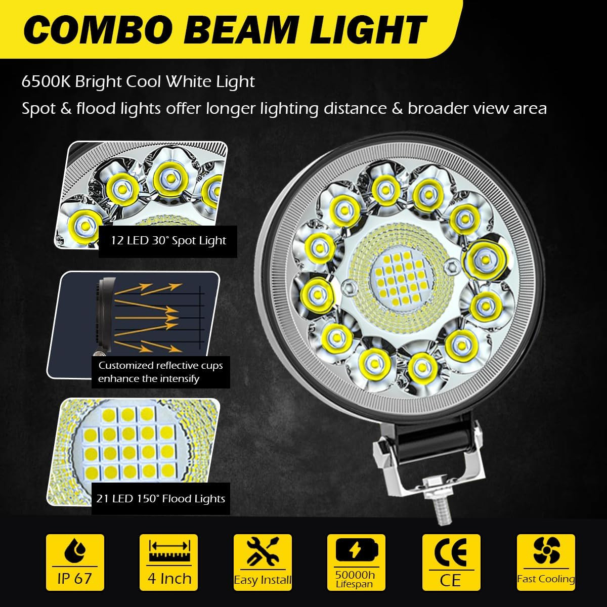 2x 4″ White LED Driving Light Spot Pods Fog Lamps Fit Peterbilt Mack Semi Truck