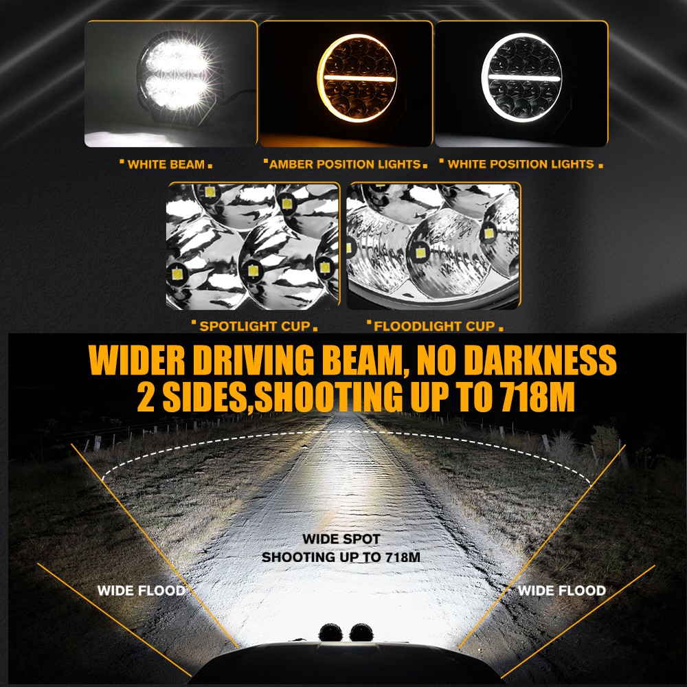 AUXBEAM Pair 7inch LED Work Lights Spot Beam Offroad Driving Pods+Amber Cover