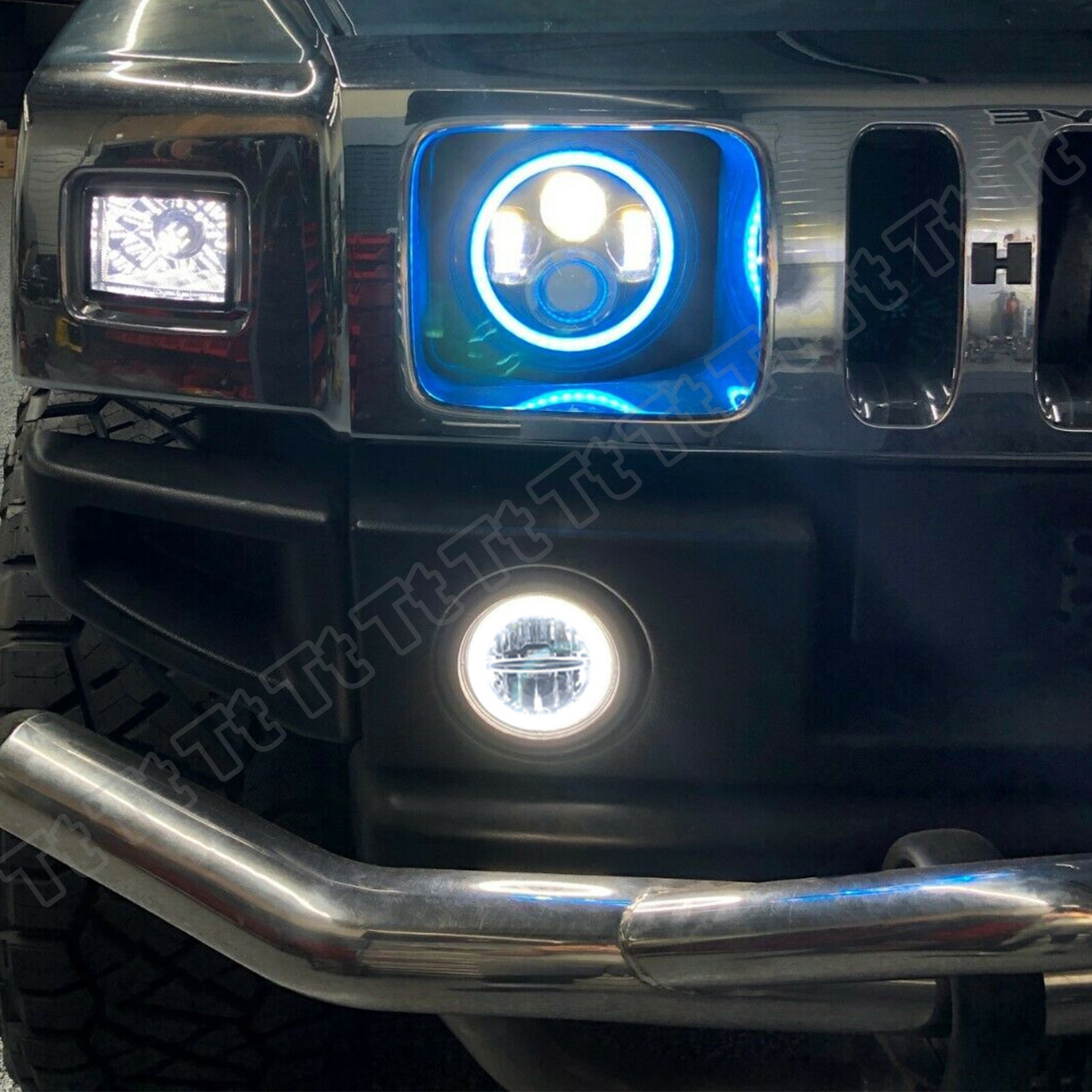 For 03-2009 Hummer H2 LED Halo Ring DRL Driving Fog Daytime Running Light Lamp A