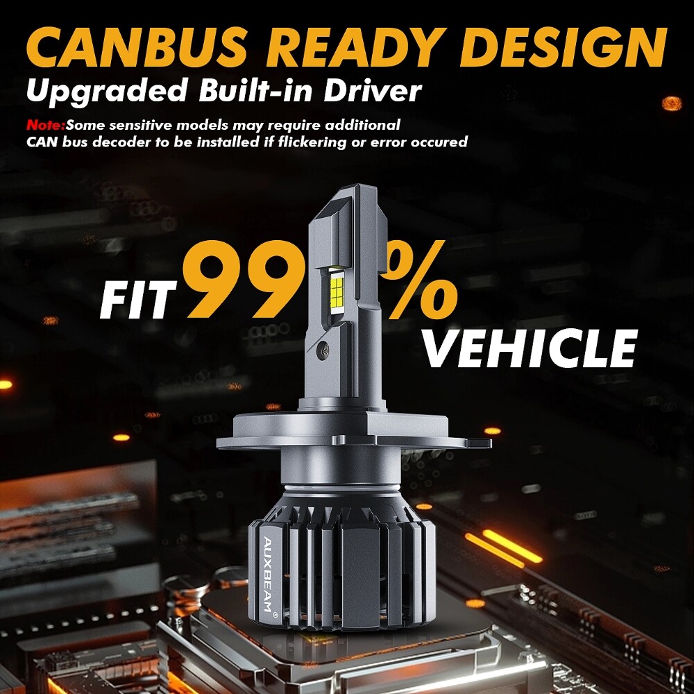 Auxbeam High Low Beam 9003 H4 HB2 LED Headlight Bulbs 25000LM 6500K White CANBUS
