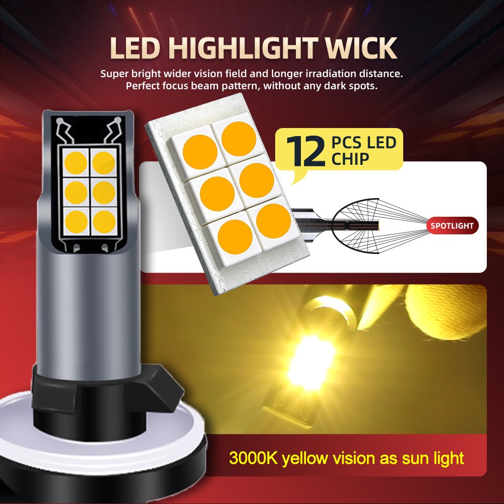 2Pcs 6000K LED Fog Light Bulbs 881 Yellow High Power Lamps 25000LM