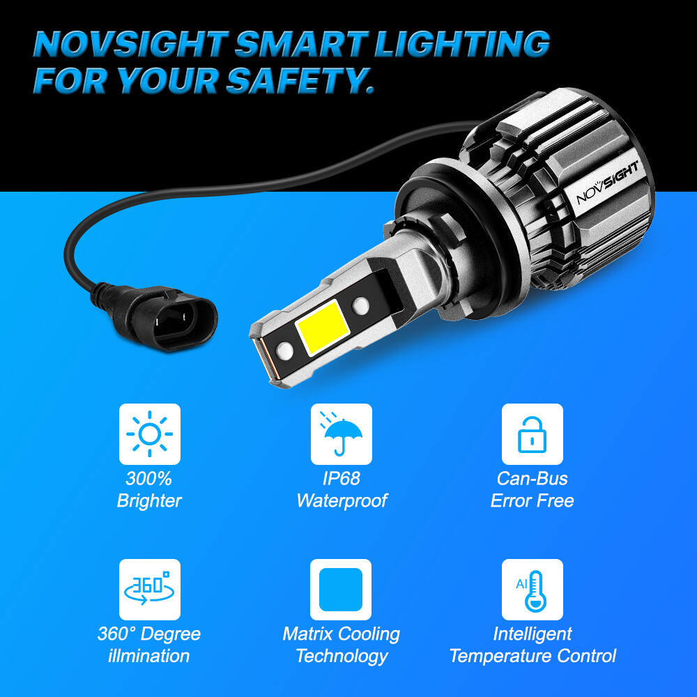 NOVSIGHT H8 H9 H11 LED Headlight Bulbs Kit Super Bright High Low Beam Lamp 6500K