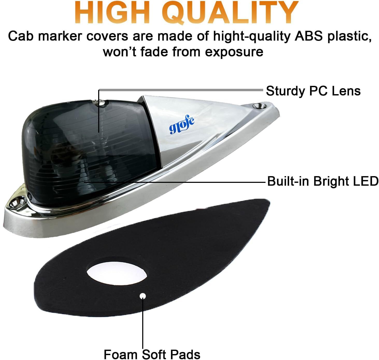 5X Smoke Lens Amber Light Cab Marker Roof Running Lights Kit, Teardrop Style,