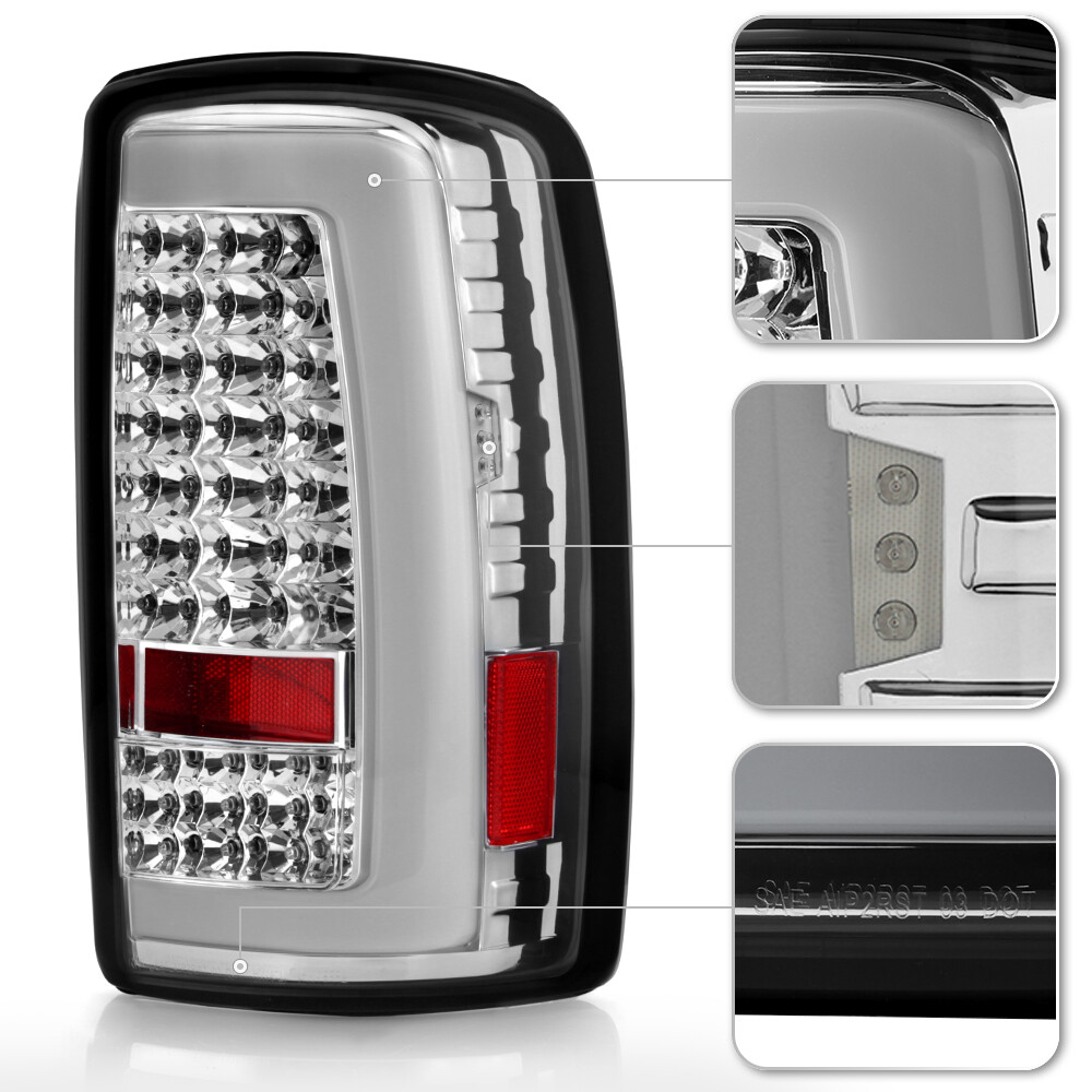 2000-2006 Chevy Suburban Tahoe GMC Yukon Chrome LED Tube Tail Lights Brake Lamps