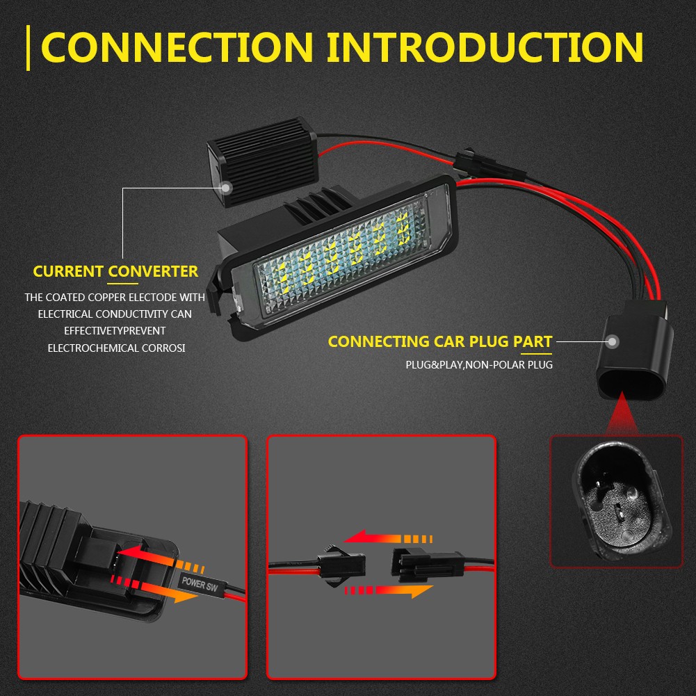 For 2006-10 Volkswagen New Beetle Car Rear 18 LED Number License Plate Light 2PC