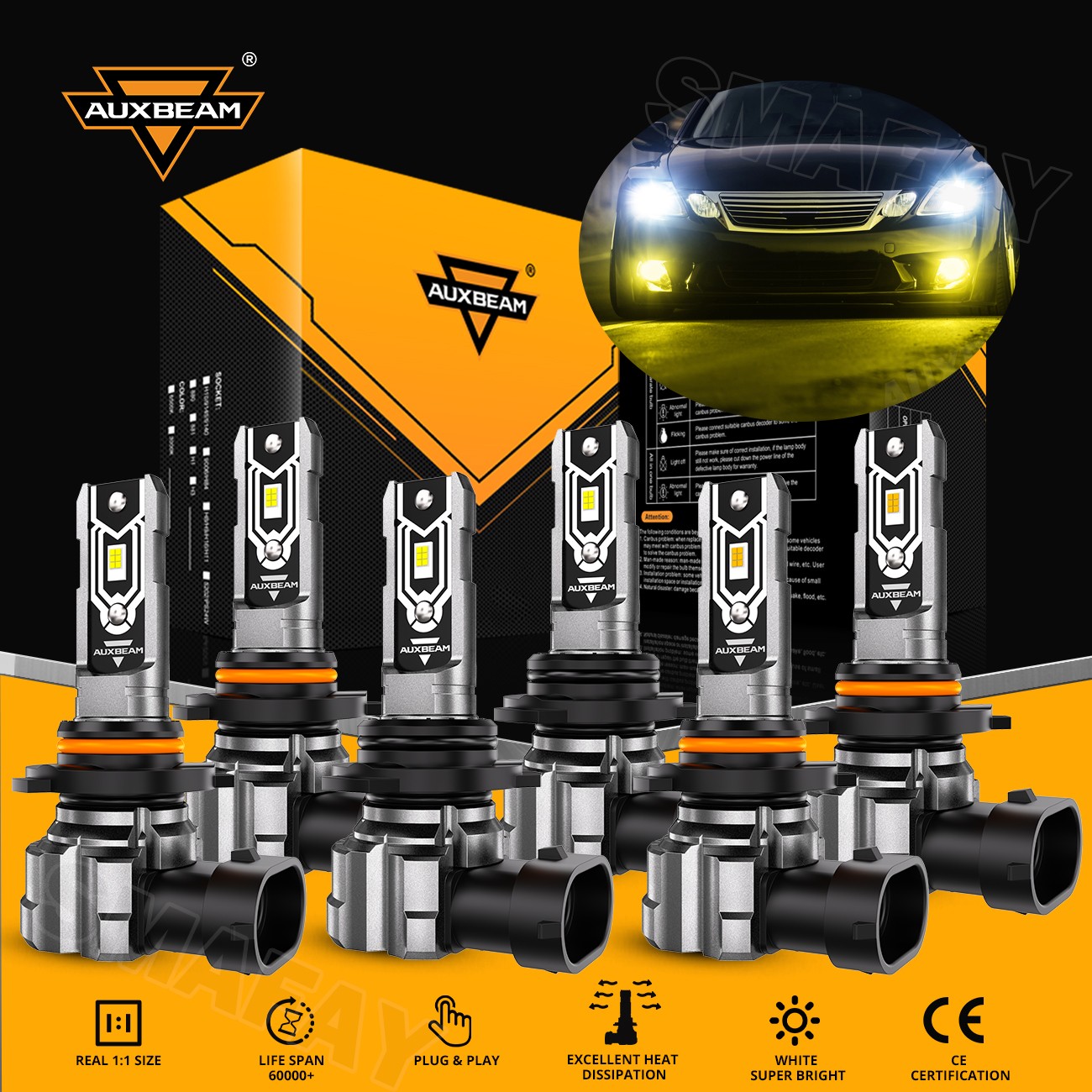 AUXBEAM LED Headlight Hi/Low Fog Light White Yellow for Jeep Commander 2006-2010