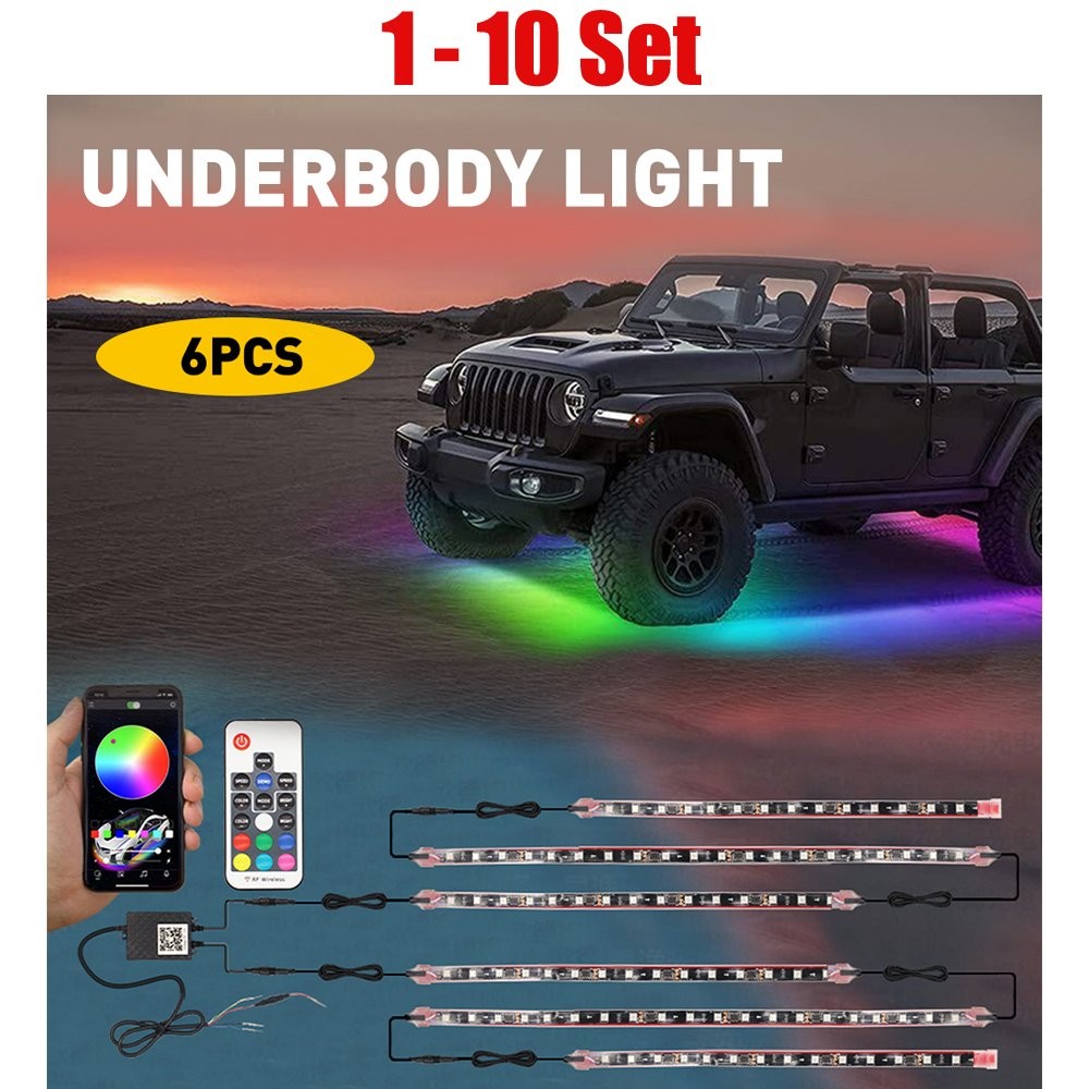 1-10X 6-in-1 RGB Under Strip Light Strip LED Neon Tube UndergLo Underbody System