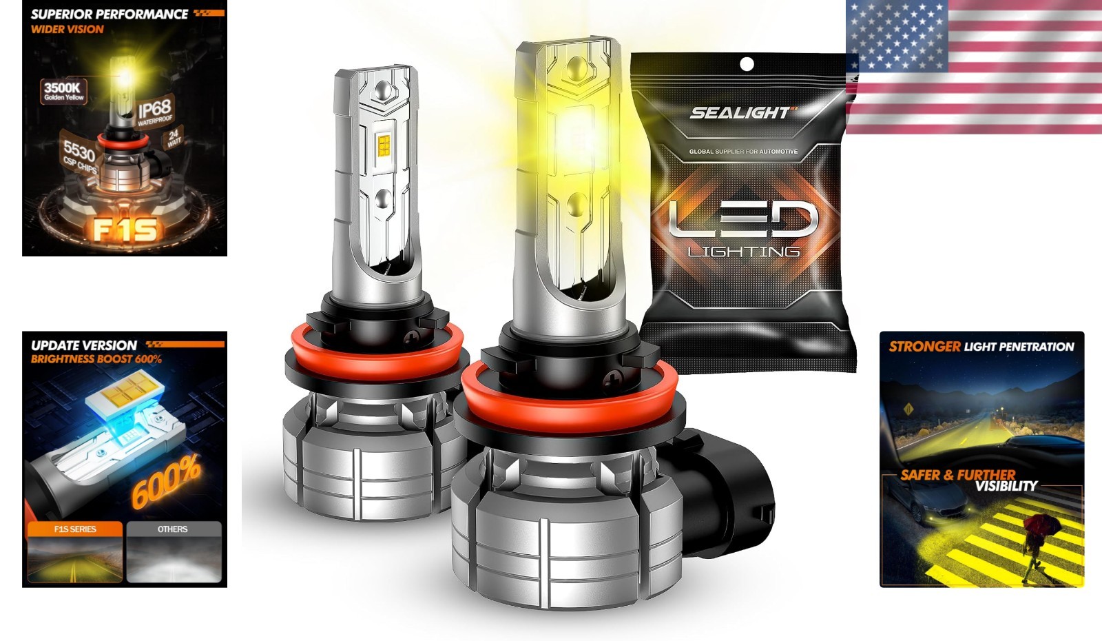 3000K H11 Amber LED Fog Lights – 10000 Lumen Visibility, Easy Install, Pack of 2
